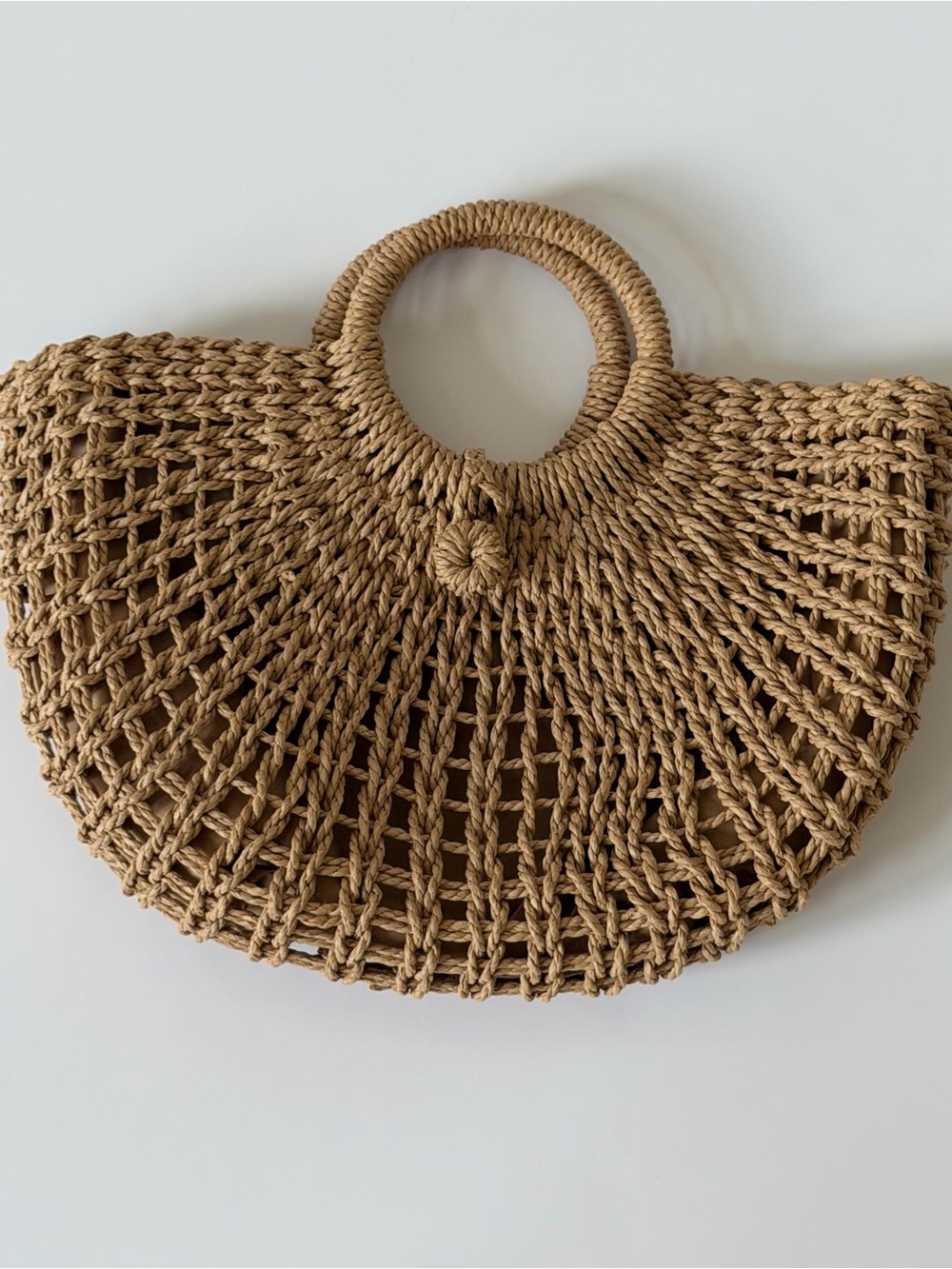 Handwoven Straw Circle-Handle Tote Bag - Natural